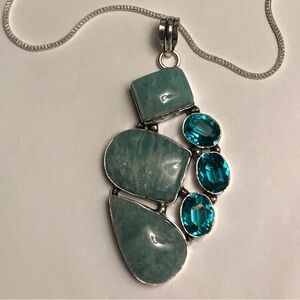 Amazonite Aqua Apatite Stamped 925 Sterling Silver Necklace